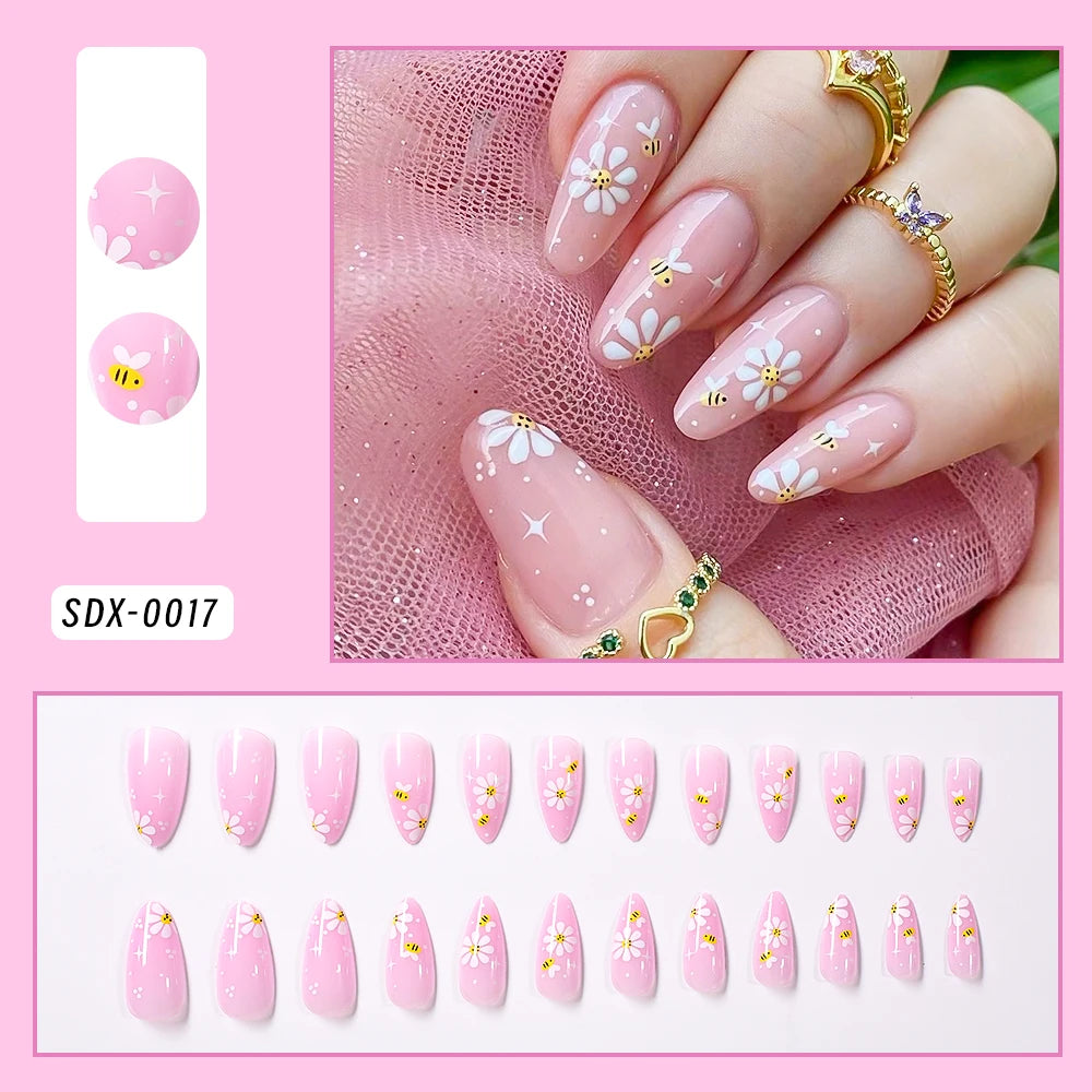 24Pcs Pink Leopard Print French Tips False Nails Short Square Head 3D Black Bowknot Fake Nails Acrylic Full Cover Press on Nails
